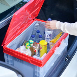 百露多功能折叠收纳箱汽车后备箱储物箱塑料收纳箱置物箱居家收纳 红色折叠箱+防水袋