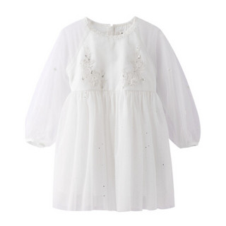 安奈儿童装女童网纱连衣裙新款法式优雅连衣裙 米白 120cm