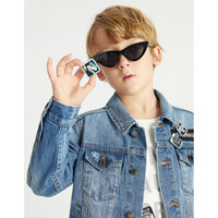 安奈儿童装男童春装纯棉牛仔外套2021年新款字母印花简约男孩帅气夹克 中蓝牛仔 110cm