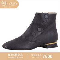 TOD'S  女士牛皮踝靴 中筒靴 靴子 礼盒礼品 黑色 34