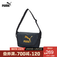 PUMA 彪马 官方 新款印花经典邮差肩包 ORIGINALS 078007 黑色-金色-01 OSFA/均码