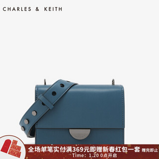 CHARLES&KEITH 女包CK2-80670875锁扣设计宽肩带单肩斜挎小方包 蓝色 M