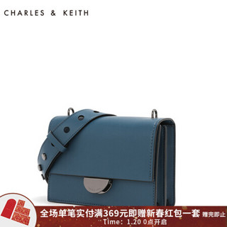 CHARLES&KEITH 女包CK2-80670875锁扣设计宽肩带单肩斜挎小方包 蓝色 M