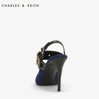 CHARLES&KEITH女鞋CK1-60280165金属铆钉袢带饰女士尖头高跟鞋 深蓝色 35
