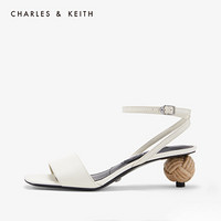 CHARLES＆KEITH凉鞋SL1-60920010麻绳球形跟饰女士方头凉鞋 White白色 36