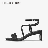 CHARLES＆KEITH凉鞋CK1-61720018交叉带饰女士后绊带高跟鞋 Black黑色 36