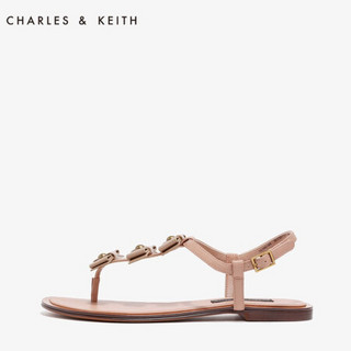 CHARLES＆KEITH 凉鞋女CK1-70390189可爱红色蝴蝶结夹趾平底鞋 肉色 35