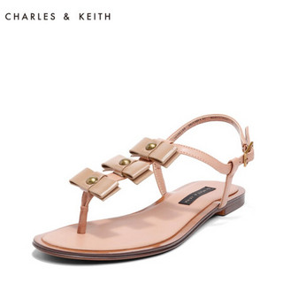 CHARLES＆KEITH 凉鞋女CK1-70390189可爱红色蝴蝶结夹趾平底鞋 肉色 35