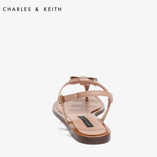 CHARLES＆KEITH 凉鞋女CK1-70390189可爱红色蝴蝶结夹趾平底鞋 肉色 35