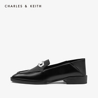 CHARLES＆KEITH女鞋CK1-70900147金属扣饰低跟两穿乐福鞋单鞋女 Black黑色 36