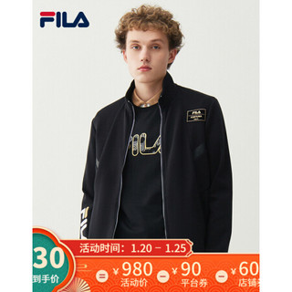 FILA 斐乐官方 男士针织上衣2021年春季新款休闲运动外套男 正黑色-BK 170/92A/M