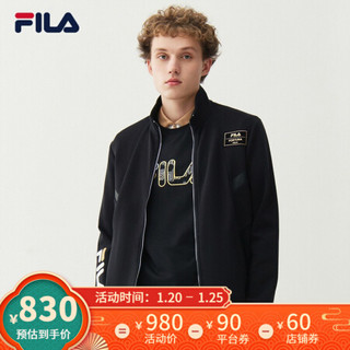 FILA 斐乐官方 男士针织上衣2021年春季新款休闲运动外套男 正黑色-BK 170/92A/M