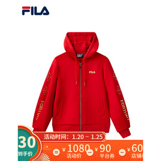 FILA 斐乐官方女士运动外套2021春季新款简约运动茄克连帽外套女 传奇红-RD 175/92A/XL