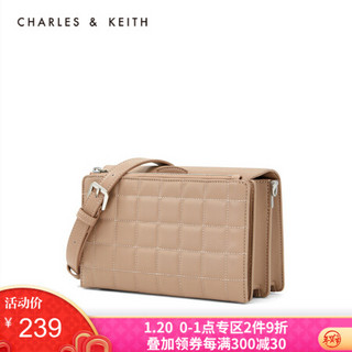 CHARLES＆KEITH女包格纹包面饰单肩小方包女CK2-20270315 Beige米色 M