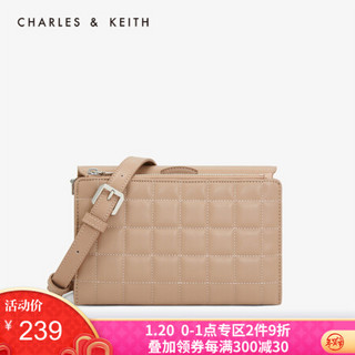 CHARLES＆KEITH女包格纹包面饰单肩小方包女CK2-20270315 Beige米色 M