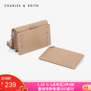 CHARLES＆KEITH女包格纹包面饰单肩小方包女CK2-20270315 Beige米色 M