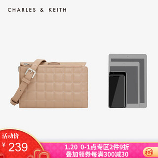 CHARLES＆KEITH女包格纹包面饰单肩小方包女CK2-20270315 Beige米色 M