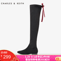 CHARLES＆KEITH长筒靴CK1-90920059蝴蝶结过膝长筒靴 Black黑色 36