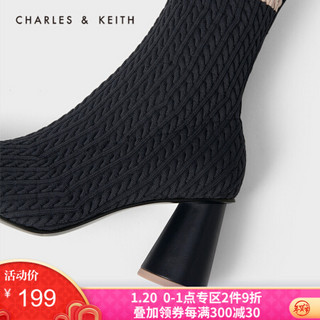 CHARLES＆KEITHH2021春季女靴女鞋CK1-91680079拼色女士尖头高跟短靴 DARK GREY深灰色 37