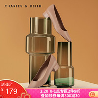 CHARLES＆KEITH女鞋春季CK1-60900130金属装饰方头中跟单鞋女 Nude肉色 36