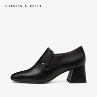 CHARLES＆KEITH女鞋CK1-61680076金属链饰方头高跟单鞋女 Black黑色 37