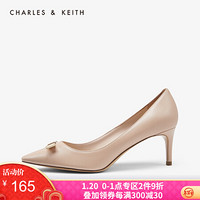 CHARLES＆KEITH2021春季CK1-60361239蝴蝶结饰尖头高跟单鞋女 Nude肉色 35