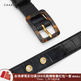 CHARLES&KEITH2021春季CK4-32250239时尚鳄鱼纹印花女士腰带皮带 Black黑色 M