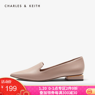 CHARLES＆KEITH2021春季CK1-70900177简约尖头莫卡辛鞋单鞋女 Taupe灰褐色 36