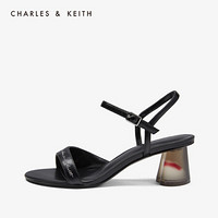 CHARLES＆KEITH2021春季CK1-60900191情人节送女友时尚爱心后跟高跟凉鞋女 Black黑色 34