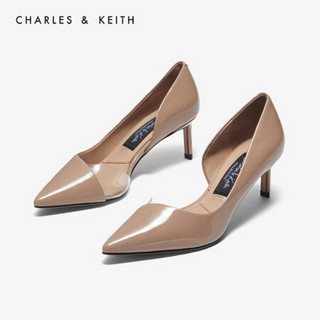 CHARLES＆KEITH2021春季女鞋SL1-60280335通勤亮面尖头高跟单鞋奥赛鞋女 Nude肉色 36