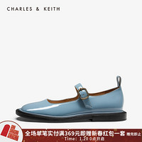 CHARLES＆KEITH2021春季CK1-71680026时尚玛丽珍平底休闲低跟单鞋女 Slate Blue灰蓝色 38