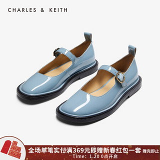 CHARLES＆KEITH2021春季CK1-71680026时尚玛丽珍平底休闲低跟单鞋女 Slate Blue灰蓝色 38