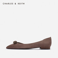 CHARLES＆KEITH低帮鞋SL1-70900005立体花朵饰女士尖头低跟鞋 灰褐色TAUPE 35