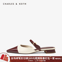 CHARLES＆KEITH2021春季CK1-70380785女士扭结装饰低跟单鞋凉拖穆勒鞋女 Maroon枣红色 37