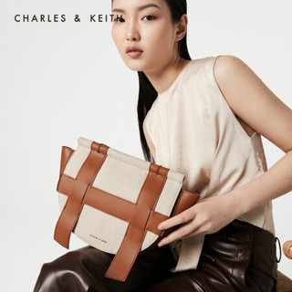 CHARLES＆KEITH2021春季CK2-80781158女士条带装饰翻盖单肩包 Beige米色 M