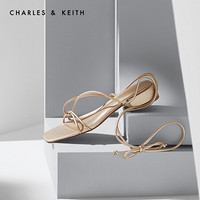 CHARLES＆KEITH2021春季CK1-70900209女士绑带方头低跟凉鞋 Gold金色 37