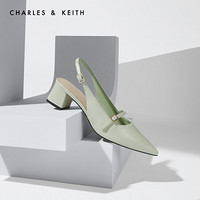 CHARLES＆KEITH2021春季CK1-60361250女士一字带尖头中跟凉鞋 Mint Green薄荷绿色 35