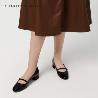 CHARLES＆KEITH2021春季CK1-61680099女士休闲亮面玛丽珍鞋单鞋女 Black黑色 34