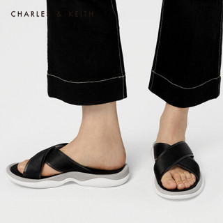 CHARLES＆KEITH2021春季CK1-70380784女士交叉带饰休闲凉拖鞋 Black黑色 37