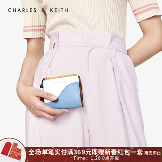 CHARLES＆KEITH2021春季CK6-11200004女士拼接包面多卡位钱包 Denim Blue牛仔蓝色 XXS