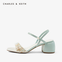 CHARLES＆KEITH2021春季CK1-60361261女士一字带方头高跟凉鞋 Mint Green薄荷绿色 37