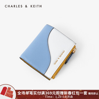 CHARLES＆KEITH2021春季CK6-11200004女士拼接包面多卡位钱包 Denim Blue牛仔蓝色 XXS