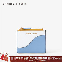 CHARLES＆KEITH2021春季CK6-11200004女士拼接包面多卡位钱包 Denim Blue牛仔蓝色 XXS