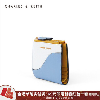 CHARLES＆KEITH2021春季CK6-11200004女士拼接包面多卡位钱包 Denim Blue牛仔蓝色 XXS