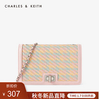 CHARLES＆KEITH2021春季CK2-70770440-3女士拼接链条翻盖单肩包 粉红色Pink S