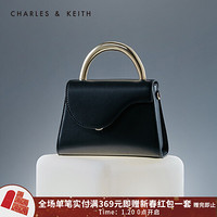 CHARLES＆KEITH2021春季CK2-50270491女士金属手柄饰手提单肩包 Black黑色 S