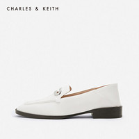 CHARLES＆KEITH女鞋CK1-70900147金属扣饰低跟两穿乐福鞋单鞋女 WHITE白色 35
