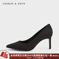 CHARLES＆KEITH2021春季CK1-60920212女士通勤尖头高跟鞋单鞋 Black Textured黑色纹理 34