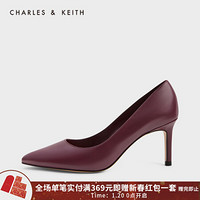 CHARLES＆KEITH2021春季CK1-60920212女士通勤尖头高跟鞋单鞋 Burgundy葡萄酒红色 36