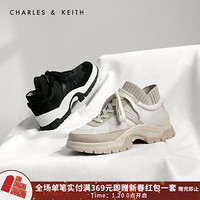 CHARLES＆KEITH2021春季CK1-70900233女士休闲系带厚底运动鞋 Black黑色 37